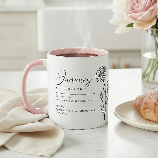 Mug Janvier Mois de naissance Fleur Carnation minimali