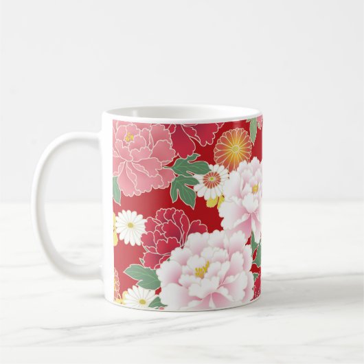 Mug Japanese traditional pattern"Peony and daisies" (Gauche)