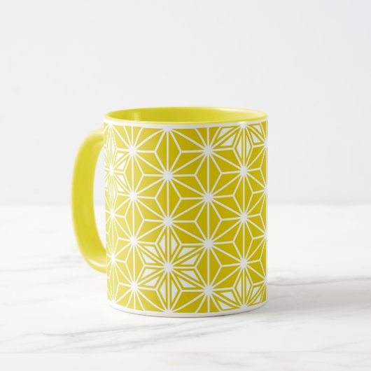 Mug Japonais Asanoha motif - moutarde or et blanc (Devant gauche)
