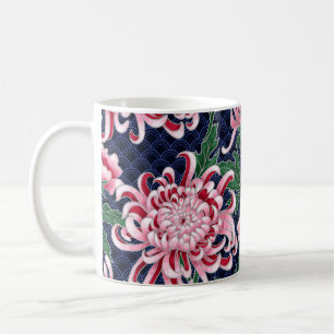 Mug Japonais Chrysanthemum Peonies Motif Vintage