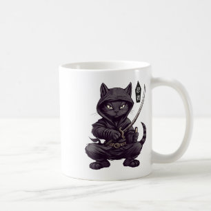 Mug Japonais Samurai Chat Noir Tattoo, Kawaii Ninja Bl