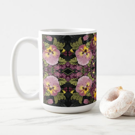 Mug Jardin Art Nouveau de Pansies (Avec donut)