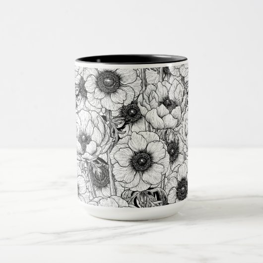 Mug Jardin d'anémones en noir et blanc (Centre)