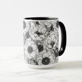 Mug Jardin d'anémones en noir et blanc (Devant droit)