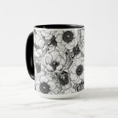 Mug Jardin d'anémones en noir et blanc (Devant gauche)