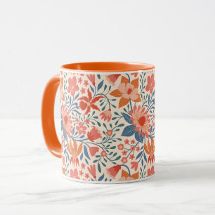 Mug Jardin de corail et de sarcelle sur fond beige dou