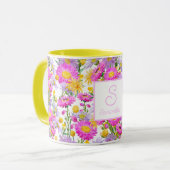 Mug Jardin de cottage d'été monogrammé blanc (Devant gauche)