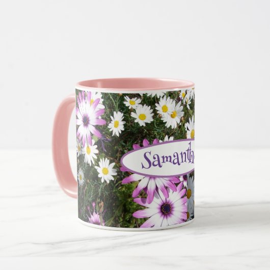 Mug Jardin de Fleur de Faisy Blanc Violet Nom personna (Devant gauche)