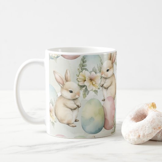 Mug Jardin de lapins à l'aquarelle (Avec donut)