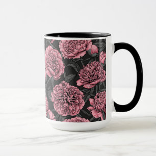 Mug Jardin de pivoine nocturne rose et gris