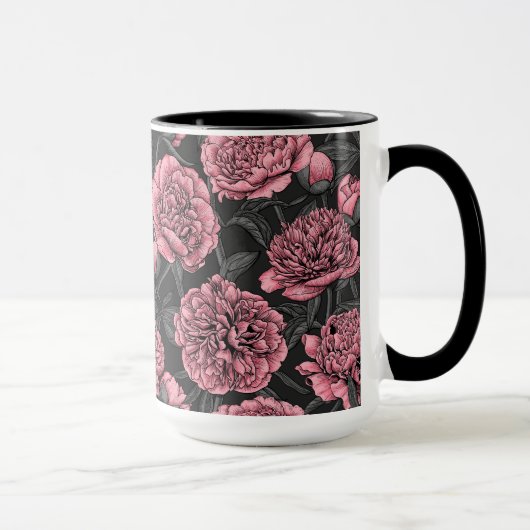 Mug Jardin de pivoine nocturne rose et gris (Droite)