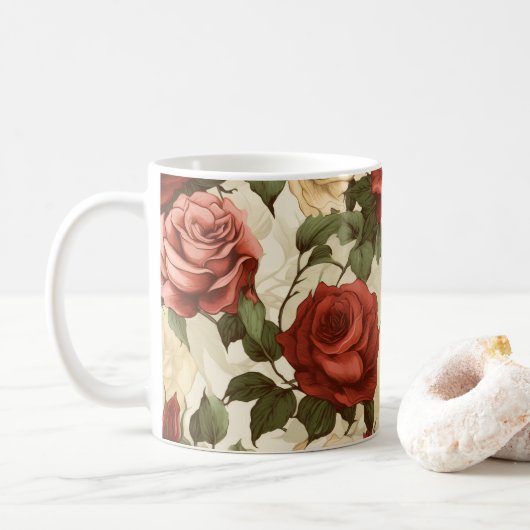 Mug Jardin de roses à l'aquarelle (Avec donut)