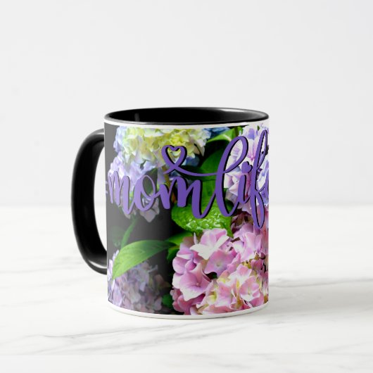 Mug Jardin d'Hydrangea, rose, bleu, mauve maman à fleu (Devant gauche)