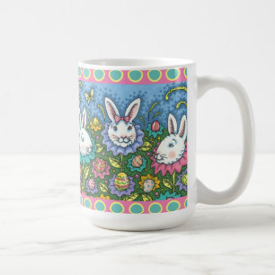 MUG JARDIN D'OEUFS DE PÂQUES BLANCS, FLEURS DE RABBIT