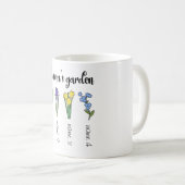 Mug Jardin fleuri de Mama avec 4 noms personnalisés (Devant droit)