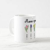 Mug Jardin fleuri de Mama avec 4 noms personnalisés (Devant gauche)
