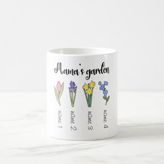 Mug Jardin fleuri de Mama avec 4 noms personnalisés (Centre)