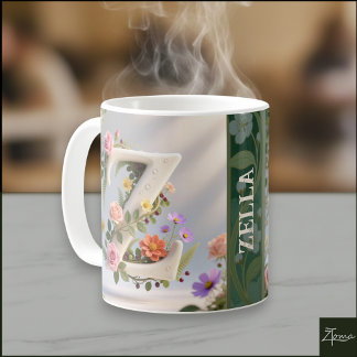 Mug Jardin Floral Blanc Monogramme Lettre Z