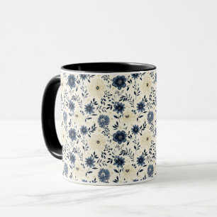 Mug Jardin Floral Bleu Rustique Cottagecore
