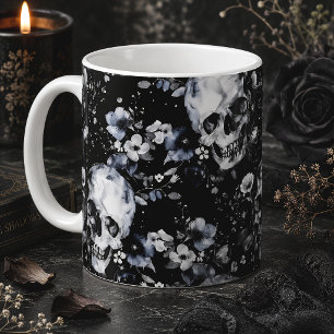 Mug Jardin gothique crânes et fleurs noires