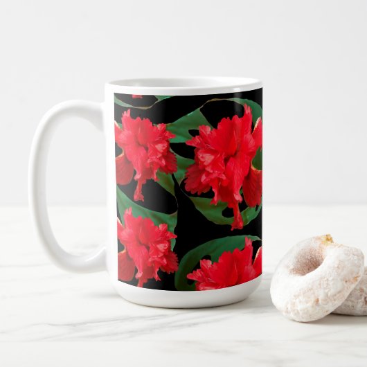 Mug Jardin Hibiscus Monstera Motif Noir (Avec donut)