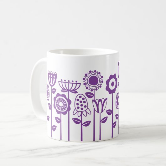 Mug Jardin moderne à fleurs violettes rétro (Devant gauche)