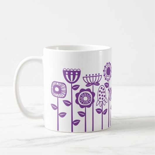 Mug Jardin moderne à fleurs violettes rétro (Gauche)