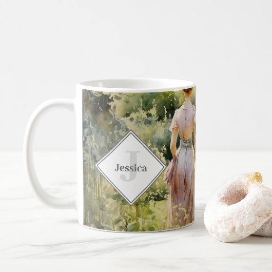 Mug Jardin Vintage Monogramme Aquarelle (Avec donut)