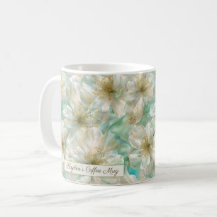 Mug Jasmin de luxe vert sauge floral doré Script 