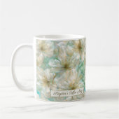 Mug Jasmin de luxe vert sauge floral doré Script (Gauche)