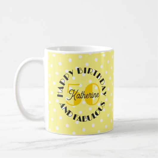 Mug Jaune 50 et fabuleux Joyeux anniversaire (Gauche)