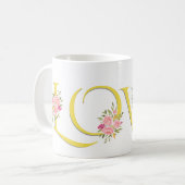 Mug Jaune AMOUR, roses roses rose vif Valentines Jour (Devant gauche)