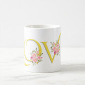 Mug Jaune AMOUR, roses roses rose vif Valentines Jour (Centre)