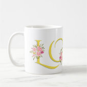 Mug Jaune AMOUR, roses roses rose vif Valentines Jour (Gauche)