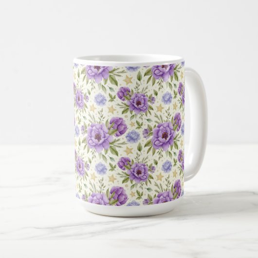 MUG JAUNE AUX TONS DE FLEURS D'EAU VIOLENTES (Devant droit)