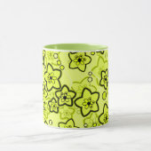 Mug Jaune avec motif floral néon brillant noir (Centre)