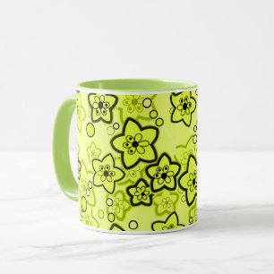 Mug Jaune avec motif floral néon brillant noir