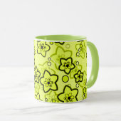 Mug Jaune avec motif floral néon brillant noir (Devant droit)