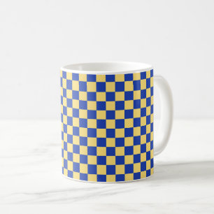 Mug Jaune beurre et motif à carreaux bleus sur fond da