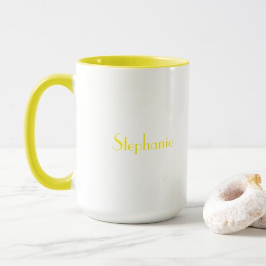 Mug Jaune Blanc Élégant Nom personnalisé Mères Jour Ca (Avec donut)