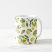 Mug Jaune d'été citrons à l'aquarelle avec feuilles ve (Devant droit)