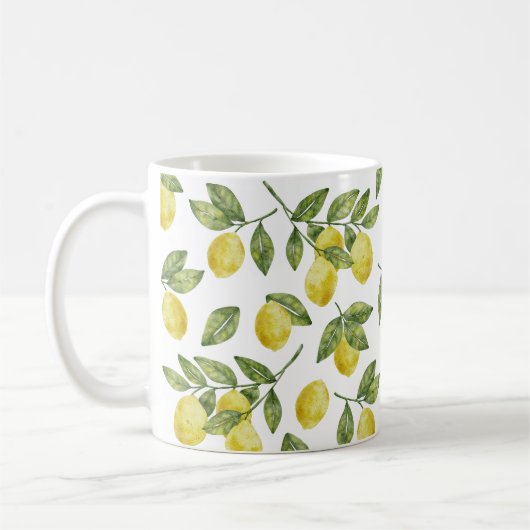 Mug Jaune d'été citrons à l'aquarelle avec feuilles ve (Gauche)