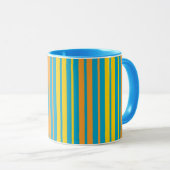 Mug Jaune et bandes verticales orange bleu (Devant droit)