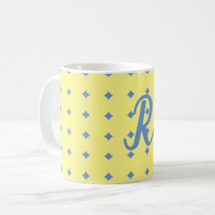 Mug jaune et bleu, joli motif, monogramme muet