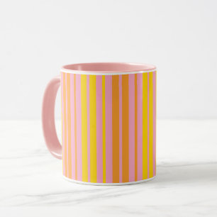 Mug Jaune et orange bandes verticales rose