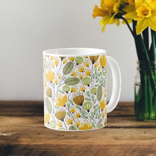 Mug Jaune et vert Motif décoratif Floral Design