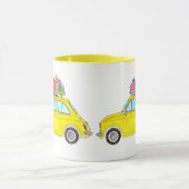 Mug Jaune Fiat 500 cadeaux de Noël Aquarelle (Centre)