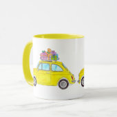 Mug Jaune Fiat 500 cadeaux de Noël Aquarelle (Devant gauche)