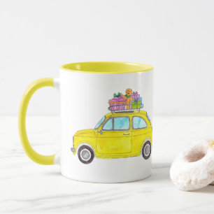 Mug Jaune Fiat 500 cadeaux de Noël Aquarelle