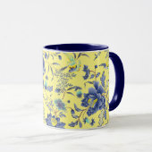 Mug jaune Fleurs bleues (Devant droit)